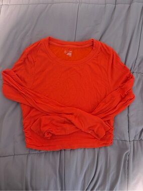Ribbed Long-Sleeve Crop Top in Bright Orange